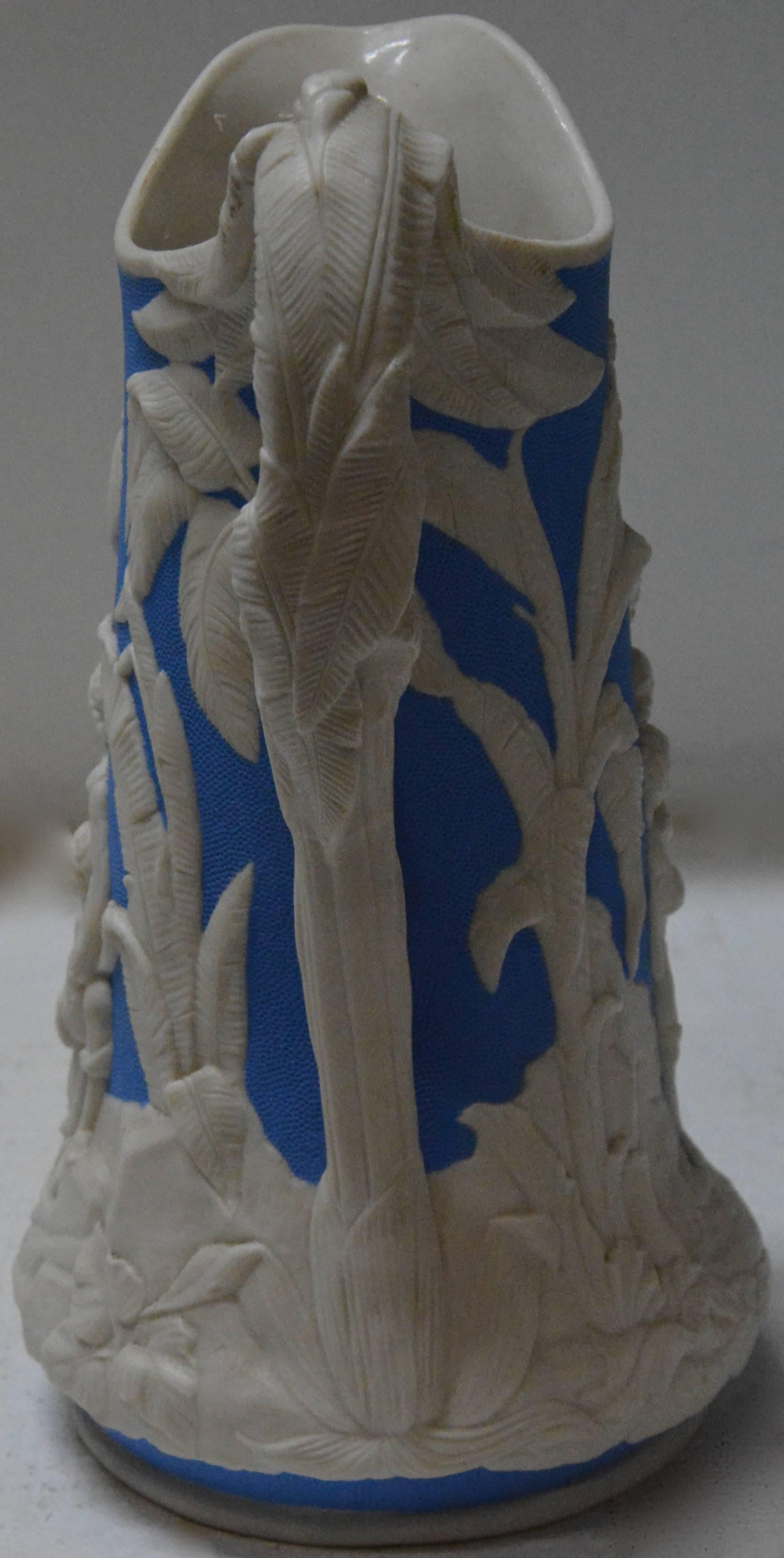 British Parian Ware Pitcher, Blue and White, circa 1850s For Sale