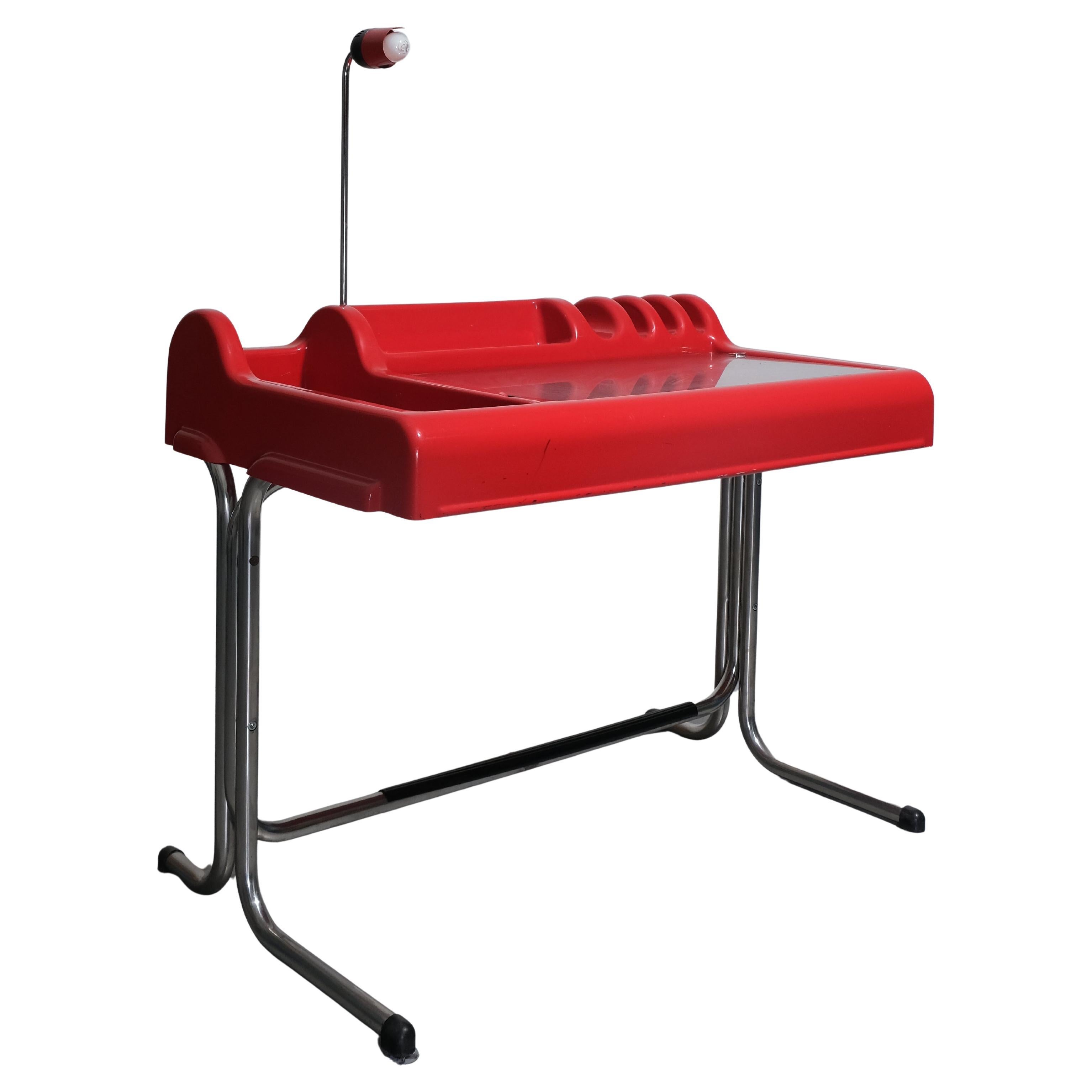 Parigi and Prina for Molteni Orix desk with integrated lamp , red c.1970s