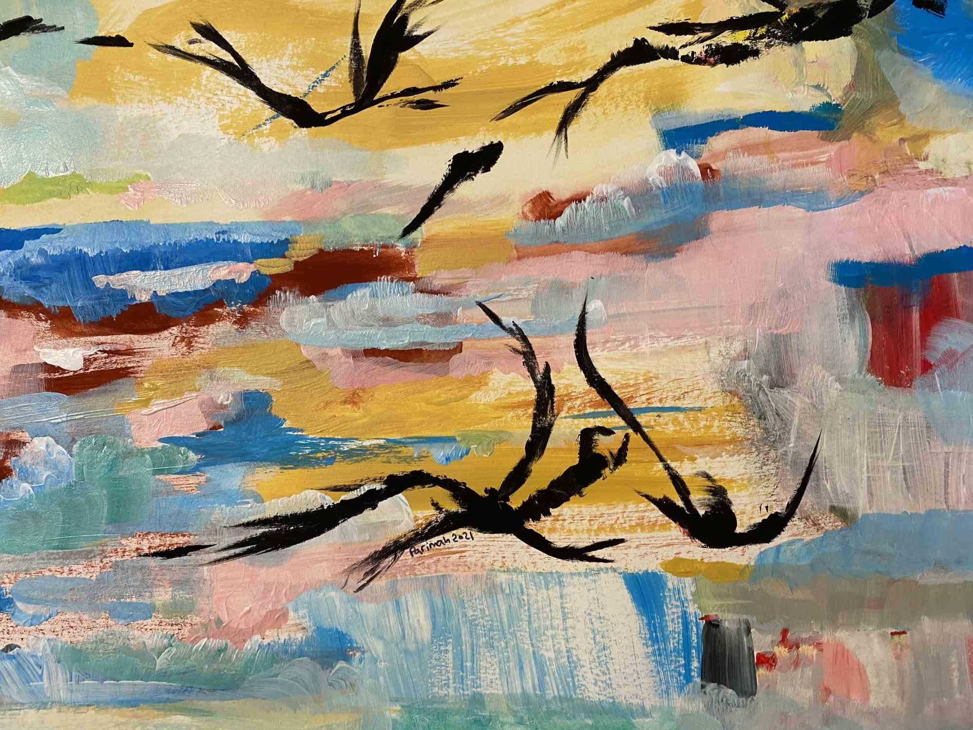 Sluots Birds in Spring of Memfatna - Painting  by Parimah Avani - 2022 For Sale 1