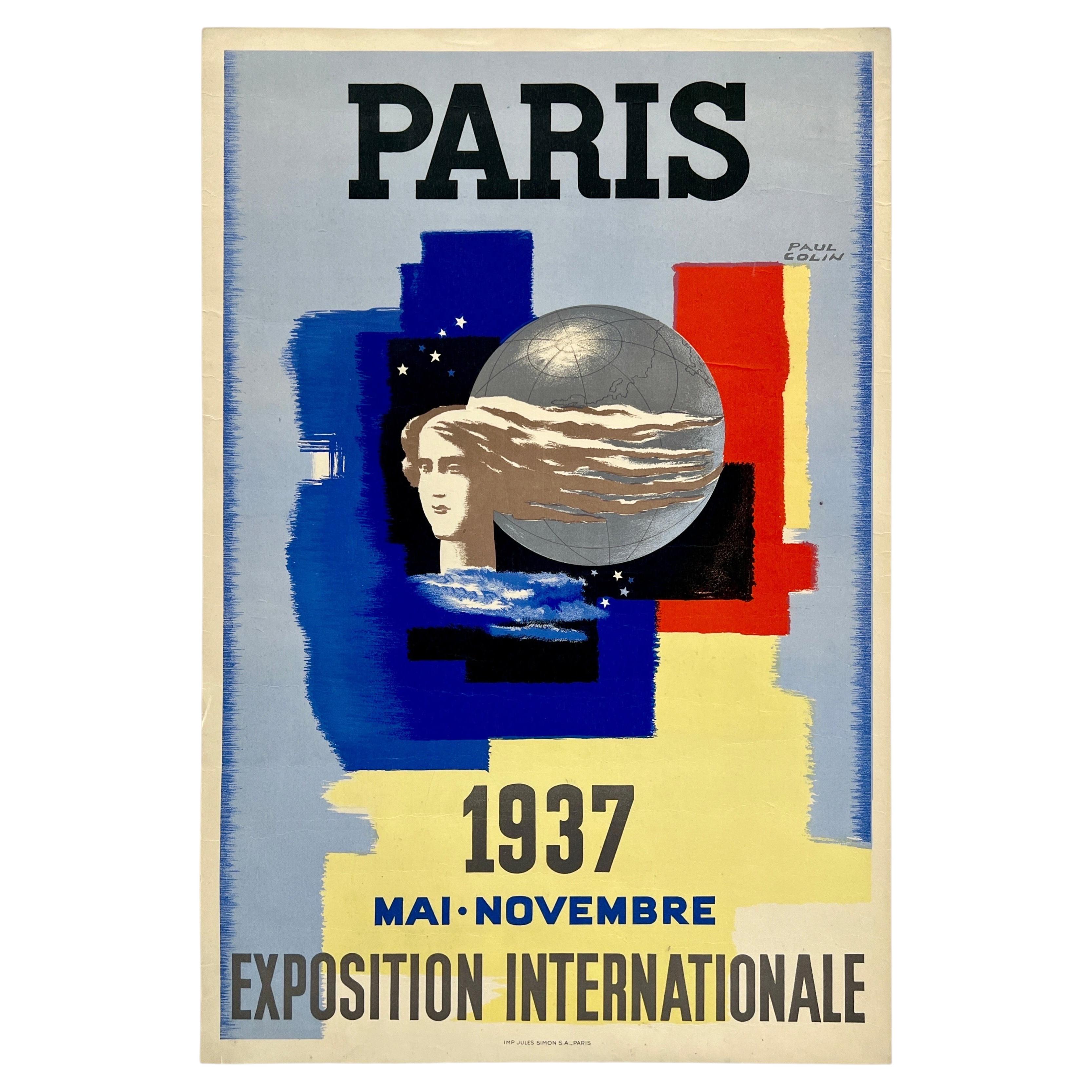 PARIS - EXPOSITION INTERNATIONALE DE 1937 : Affiche de voyage française d'époque originale