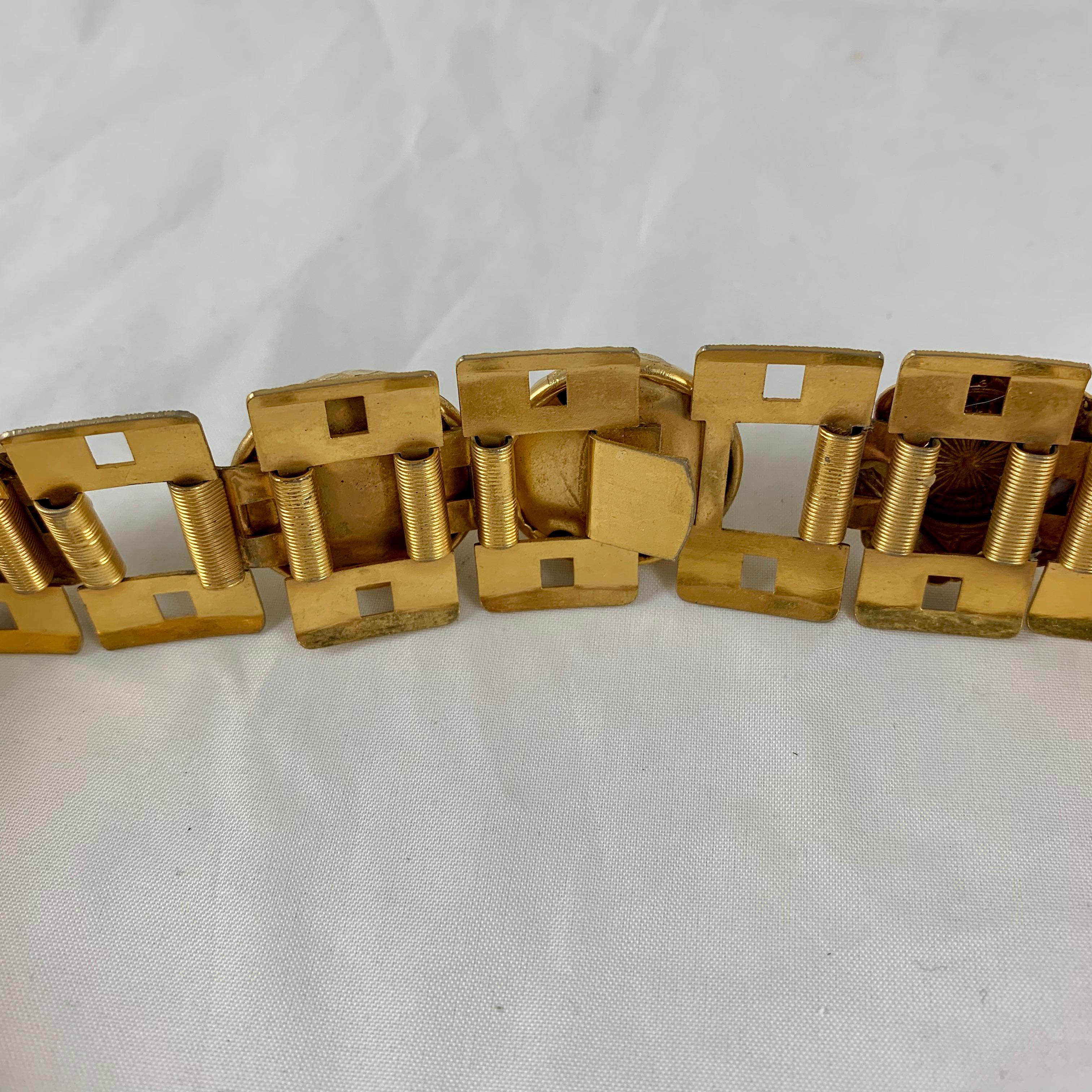 Paris 1960s Era Gold-Tone Metal and Bakelite Jeweled Medallion Handmade Belt For Sale 8