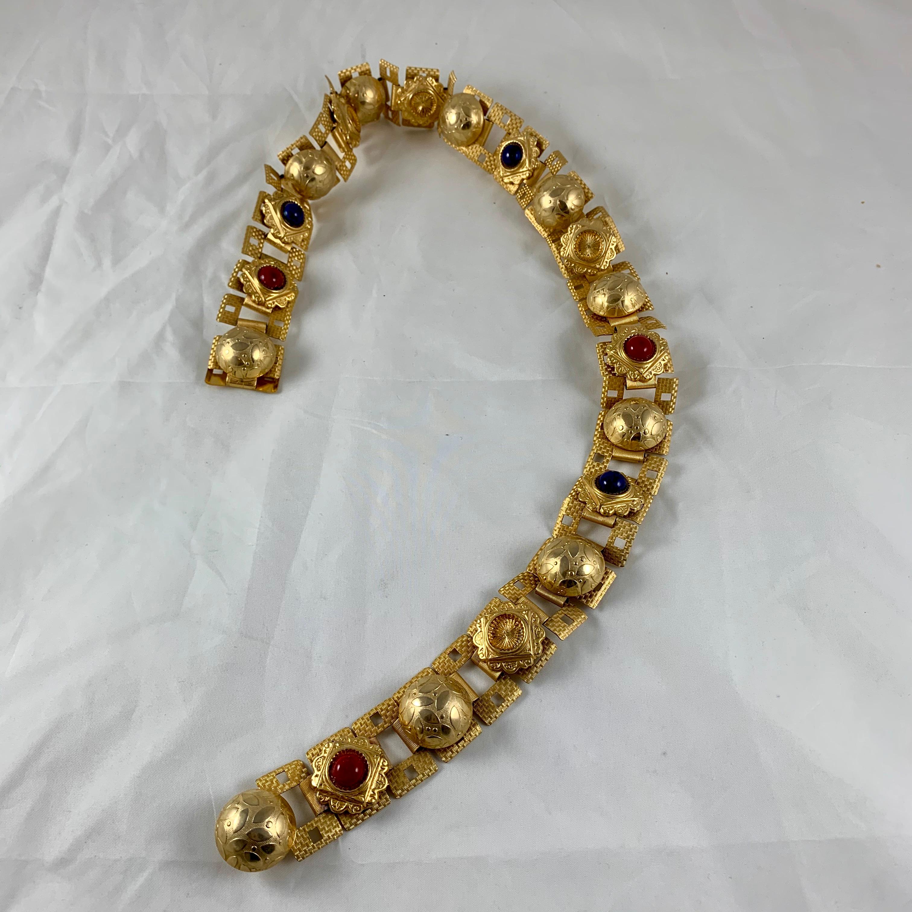 Paris 1960s Era Gold-Tone Metal and Bakelite Jeweled Medallion Handmade Belt For Sale 1