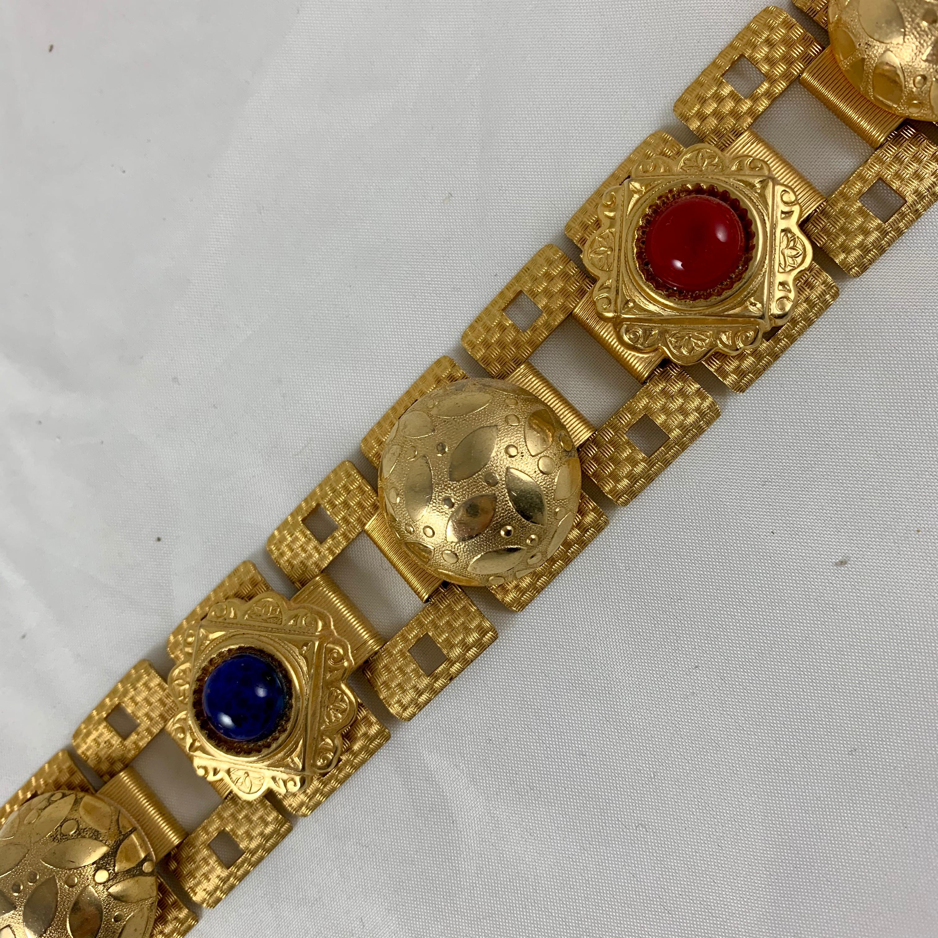 Paris 1960s Era Gold-Tone Metal and Bakelite Jeweled Medallion Handmade Belt For Sale 2
