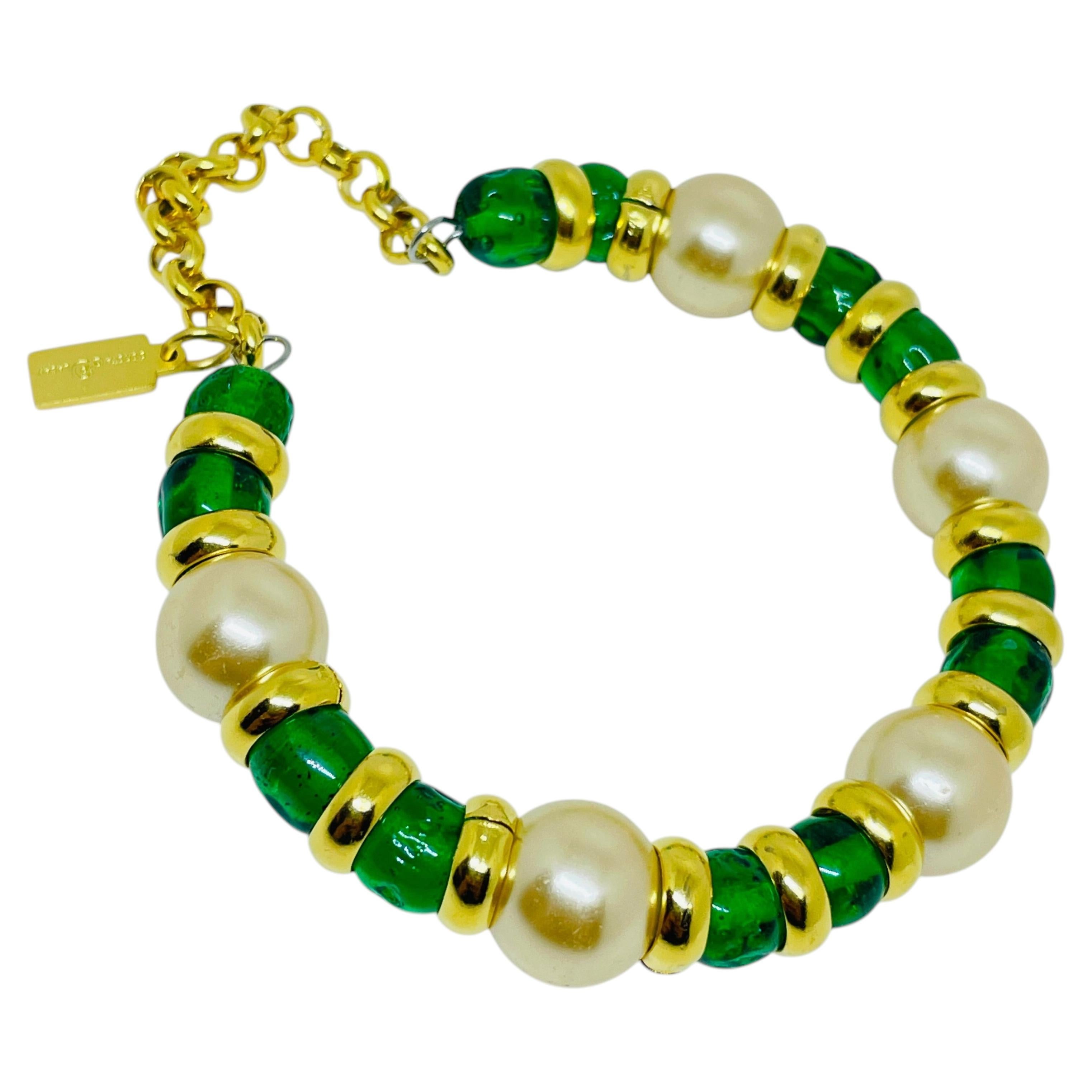 PARIS 1980s Collection - gold plated chain glass beads bracelet by DOROTA LASAK For Sale