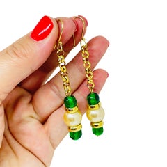 PARIS 1980s Collection - gold plated chain glass beads earrings by DOROTA LASAK