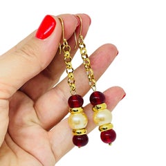PARIS 1980s Collection - gold plated chain glass beads earrings by DOROTA LASAK