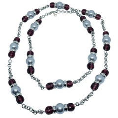 Collezione PARIS anni ’80 - Collana con perline di vetro e catena color argento di DOROTA LASAK