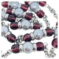 Collezione PARIS anni ’80 - Collana con perline di vetro e catena color argento di DOROTA LASAK