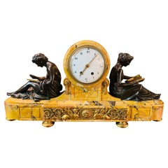 Paris 19th Century Mantle Clock with 2 Reading Women Bronze, Very Heavy