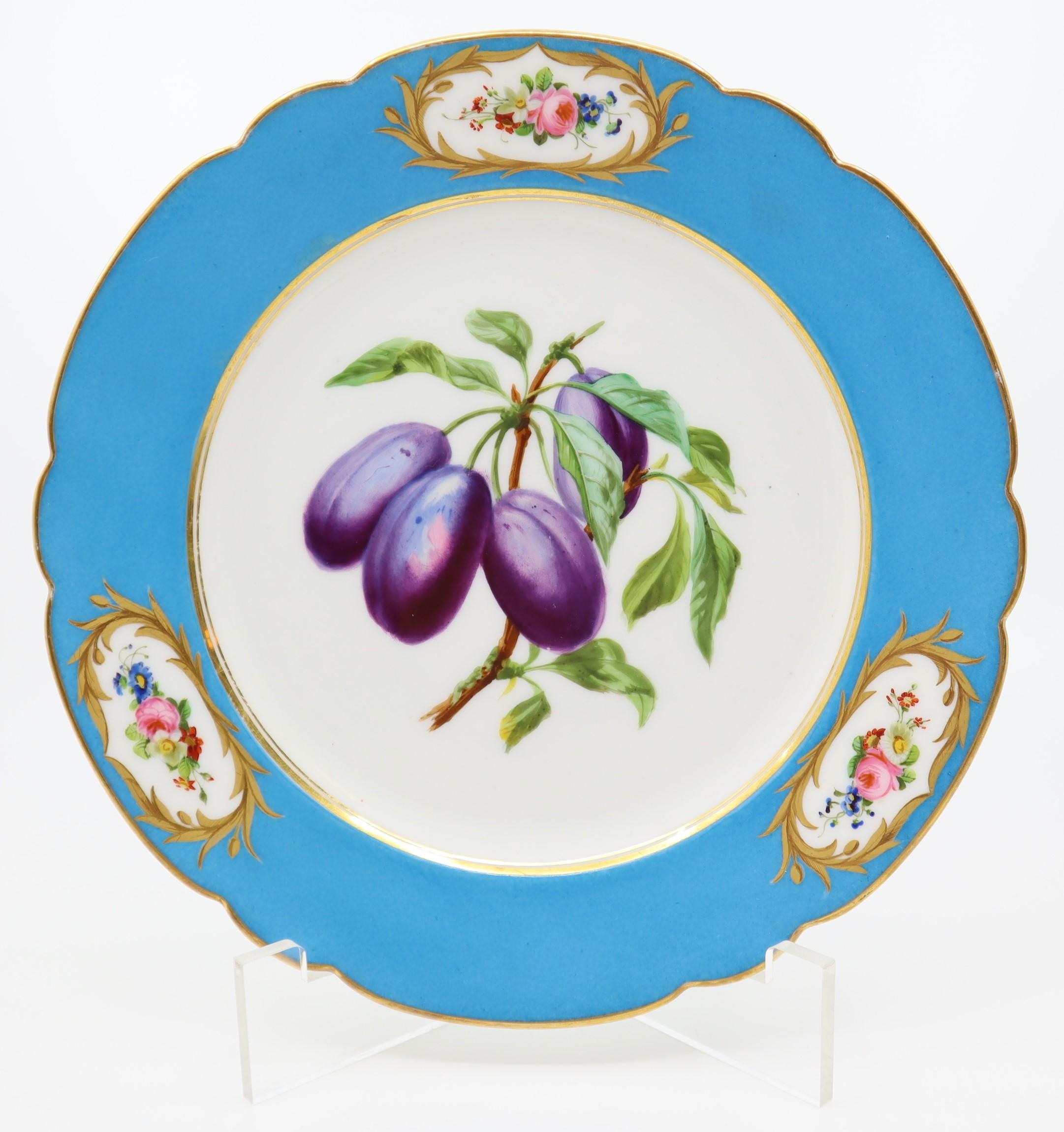 Porcelain Paris 19th Century, Set of 12 Sèvres Style Dessert Plates, porcelain