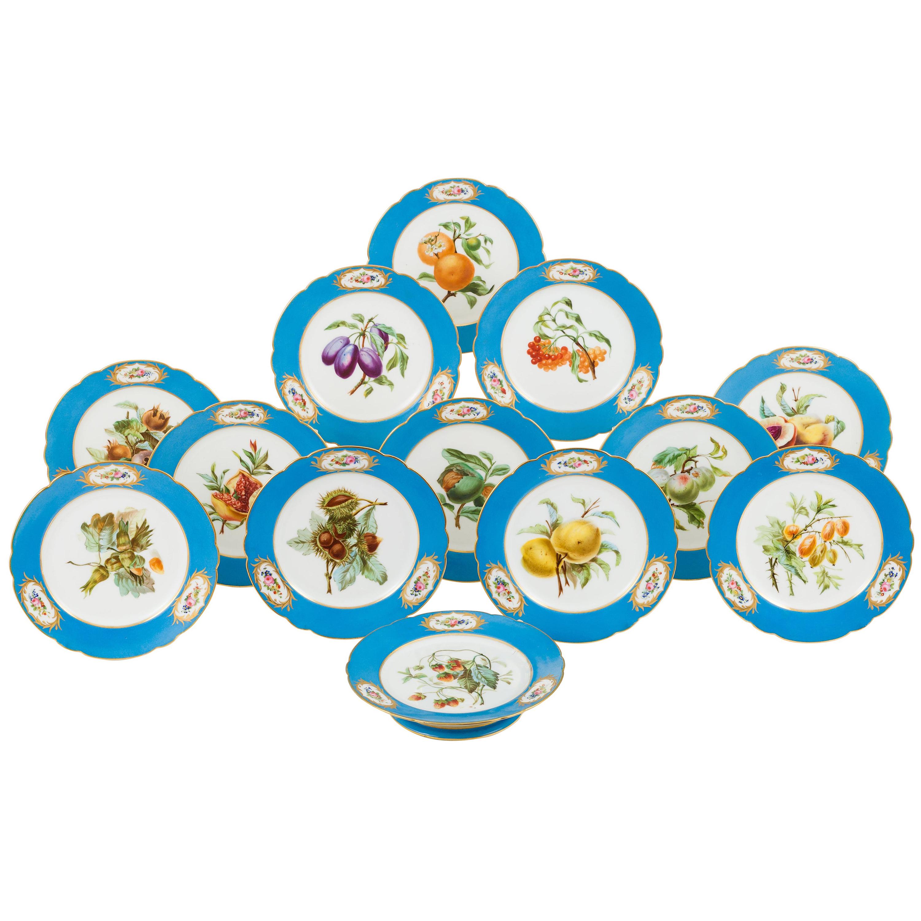 Paris 19th Century, Set of 12 Sèvres Style Dessert Plates, porcelain