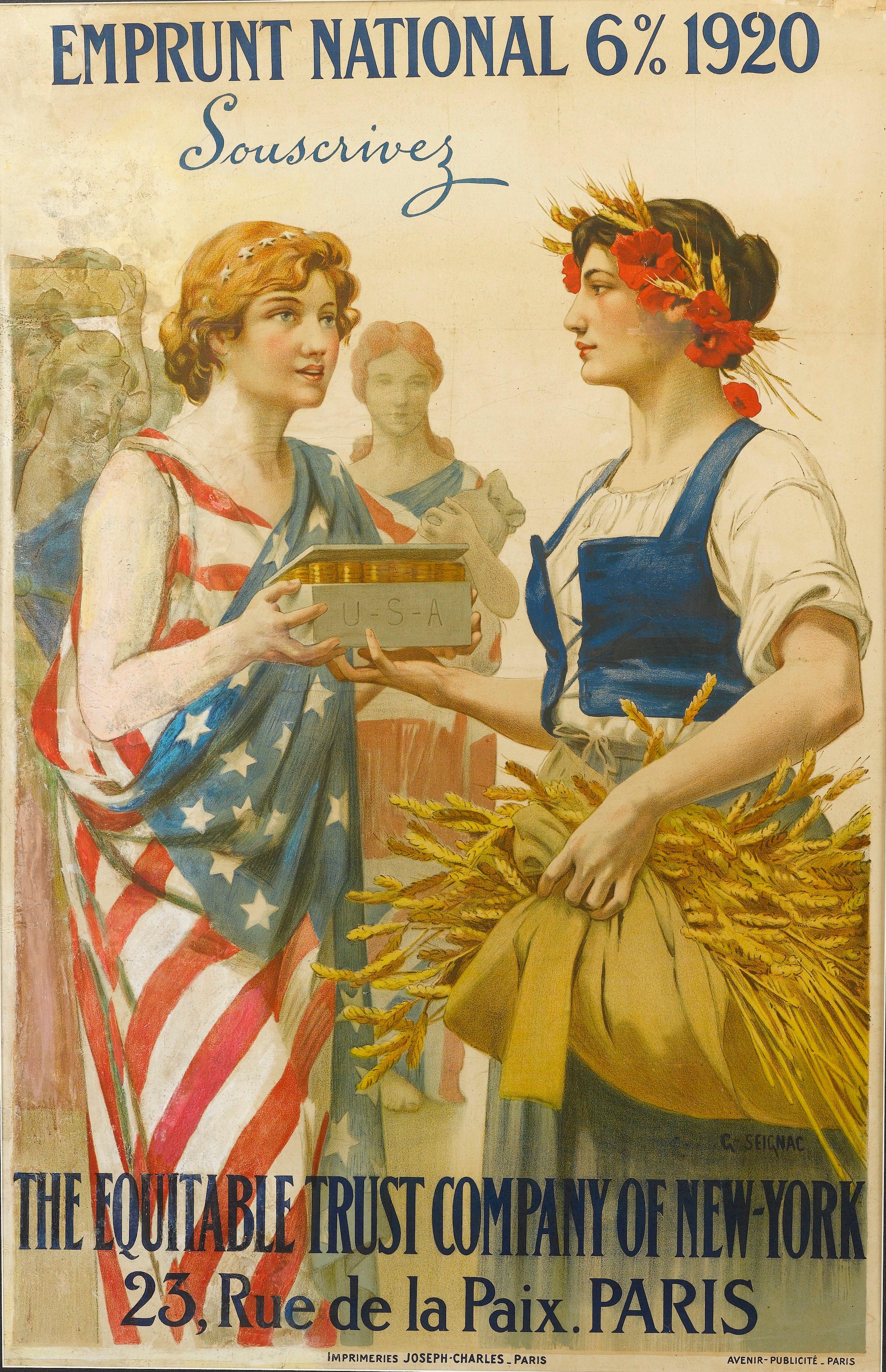 Paris 6% Emprunt National 1920 Poster by G. Seignac, circa 1920 In Good Condition In Colorado Springs, CO