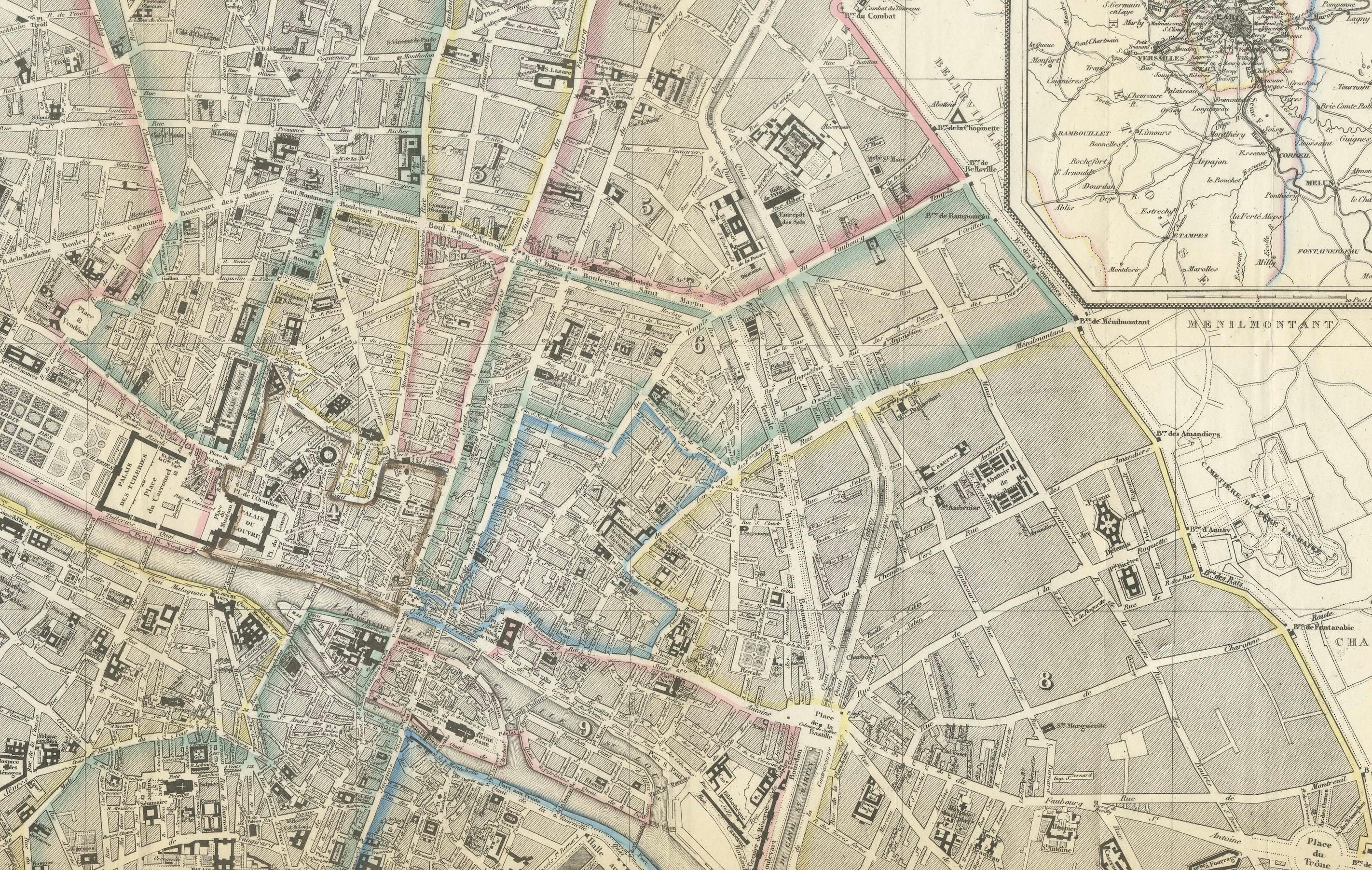 Antike Karte von Paris und Umgebung von Gall und Inglis, 1843

Diese detailreiche Karte mit dem Titel 