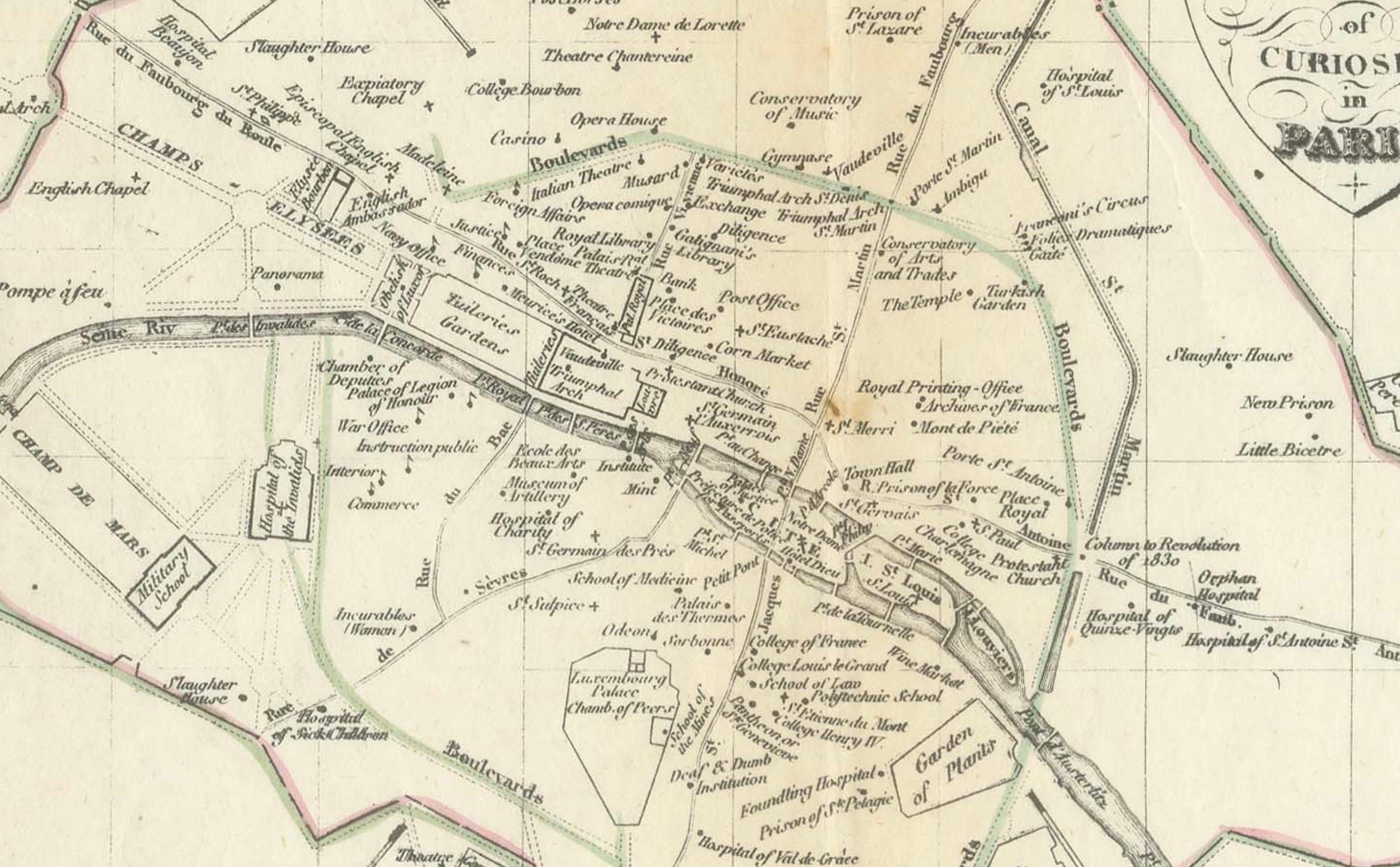Paris und Umgebung - Antike Karte von Gall und Inglis, veröffentlicht 1843 (Englisch) im Angebot