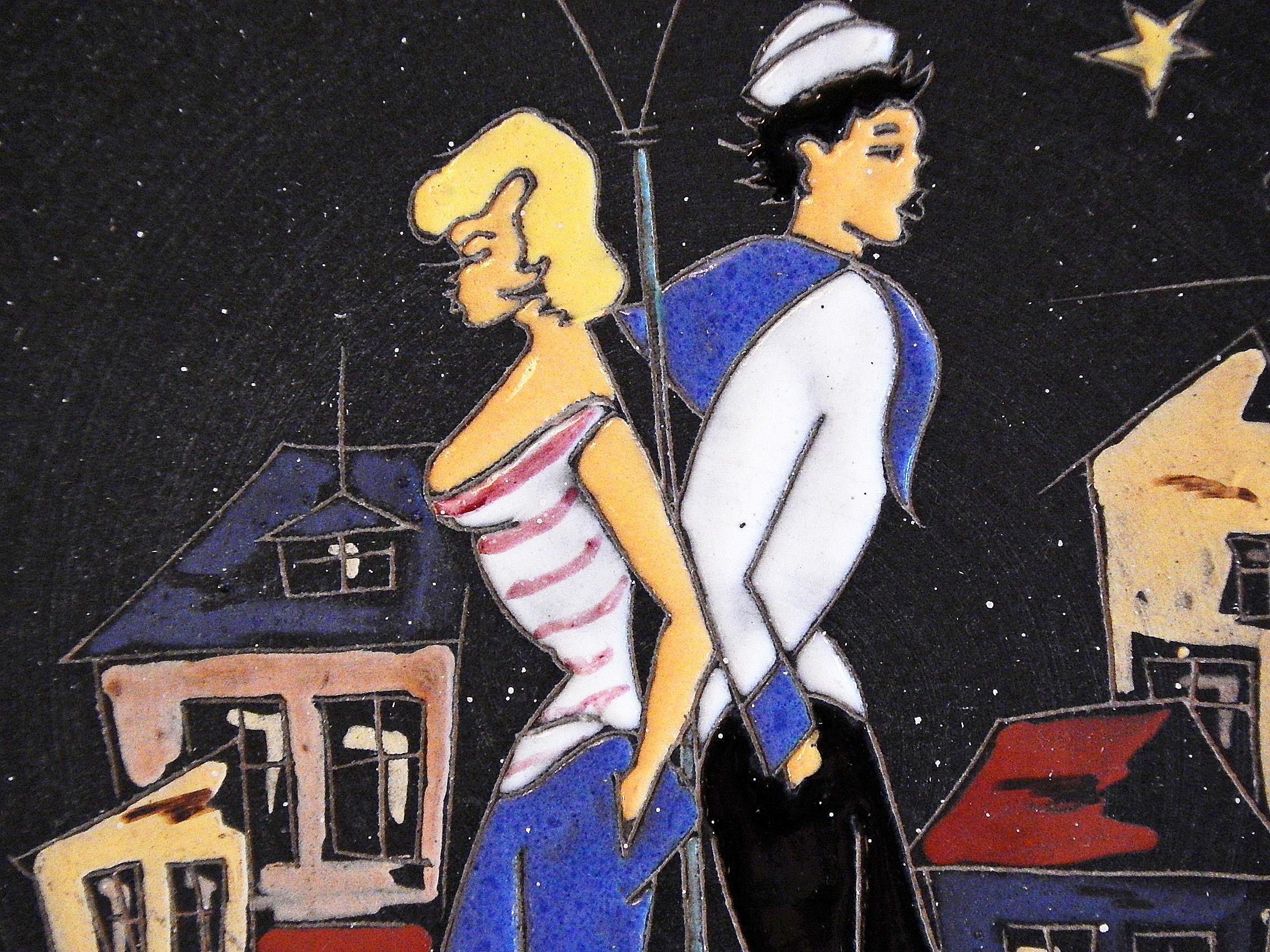Mid-Century Modern « Paris at Night », grand plateau ou bol bas du milieu du siècle dernier avec marin et blond en vente