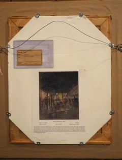 Paris at Night, Oil on Canvas Painting in Polychrome Frame, Circa 1960s