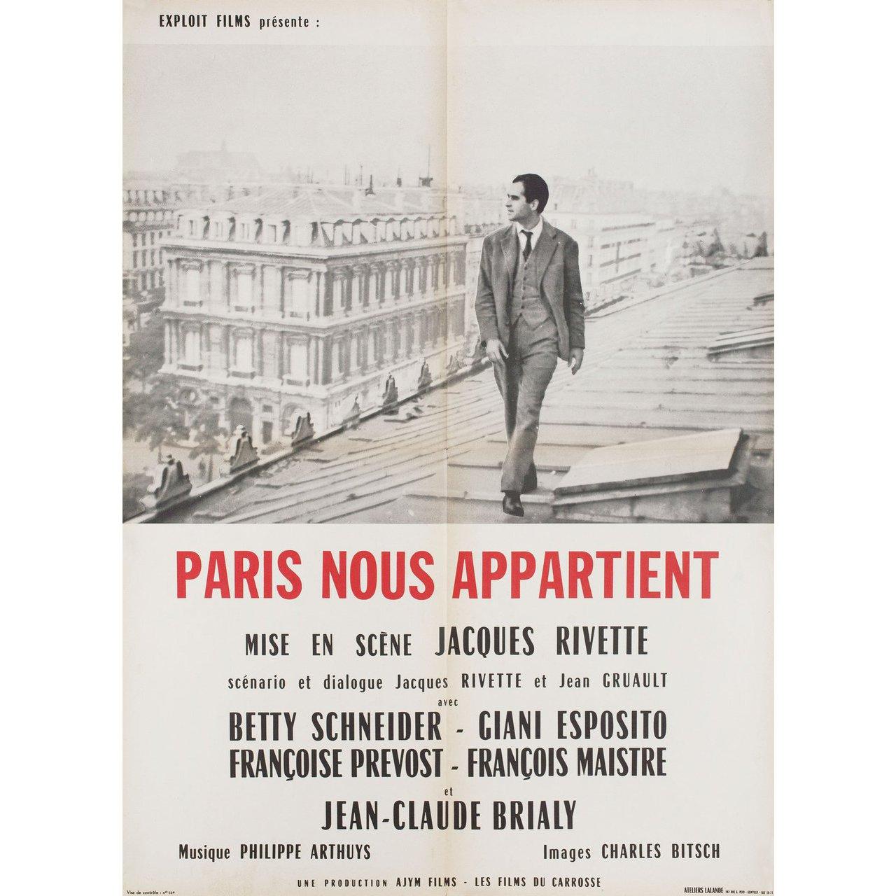 Original 1961 French moyenne poster for the film Paris Belongs to Us (Paris nous appartient) directed by Jacques Rivette with Betty Schneider / Giani Esposito / Francoise Prevost / Daniel Crohem. Very good-fine condition, folded. Many original
