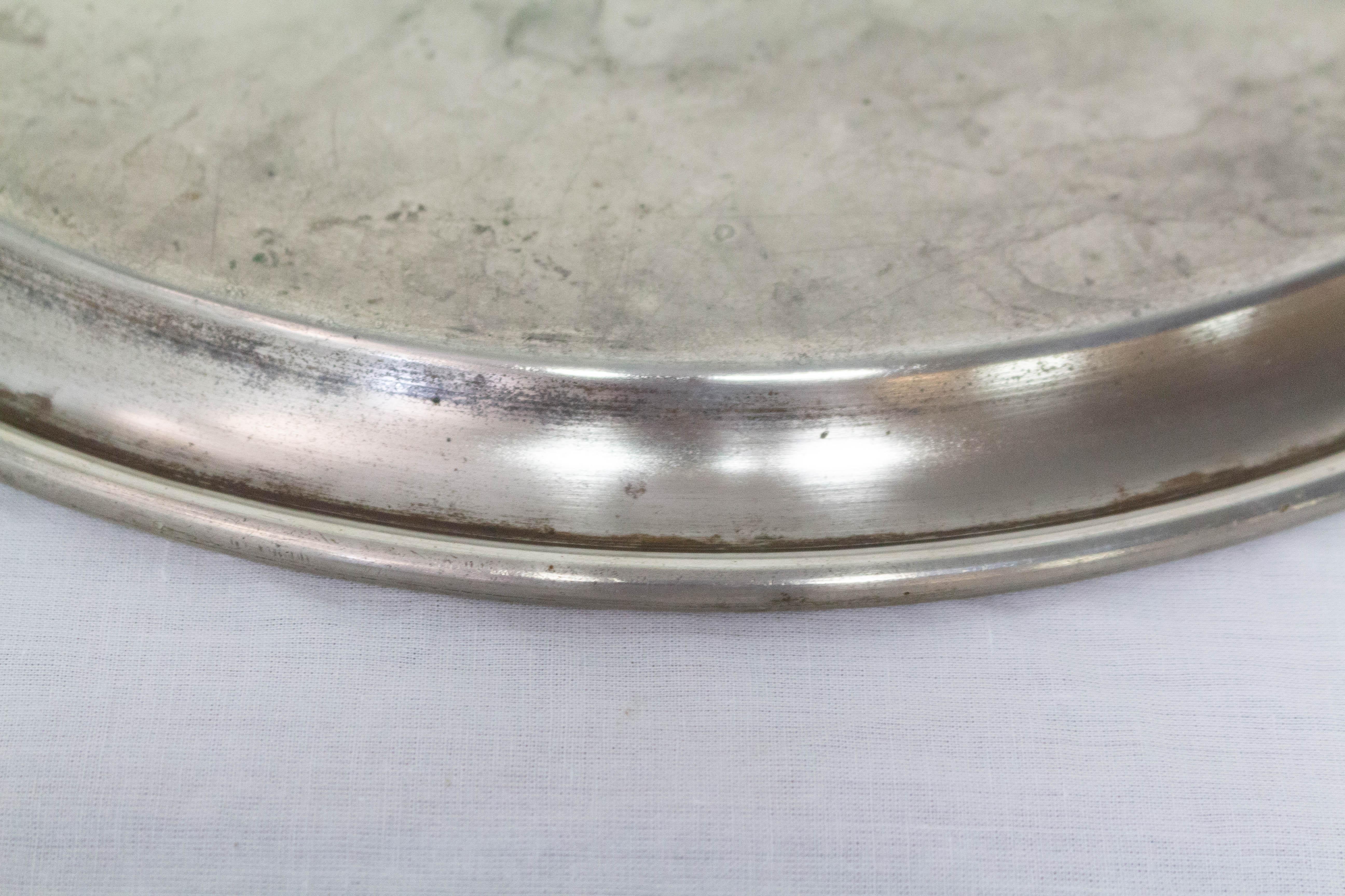 French Paris Bistro Tin-Plated Brass Tray, France, Early 20th Century For Sale