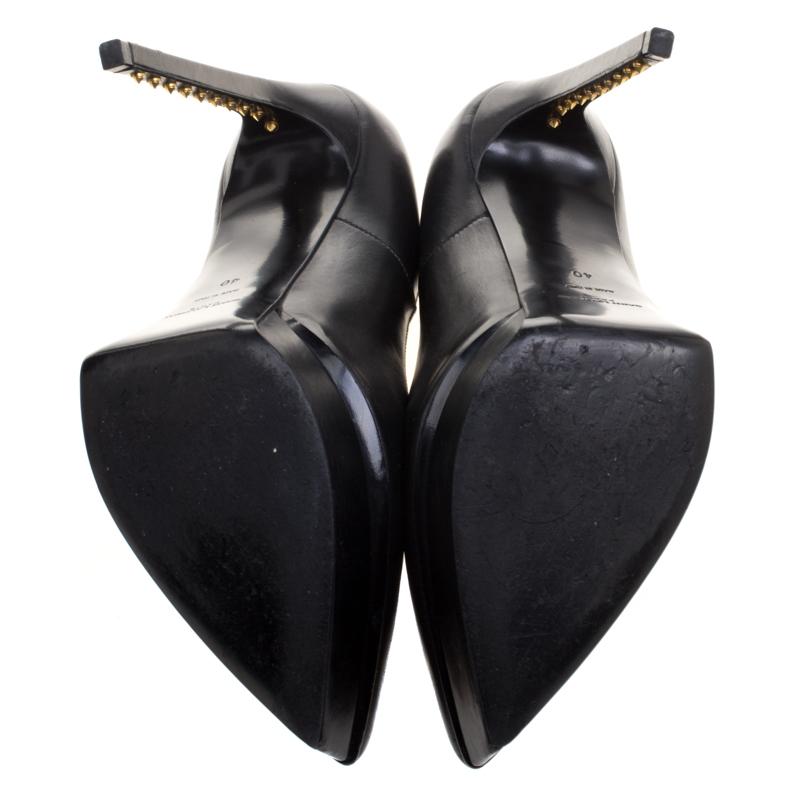 Women's Paris Black Leather Janis Spike Studded Heel Platform Pumps Size 40