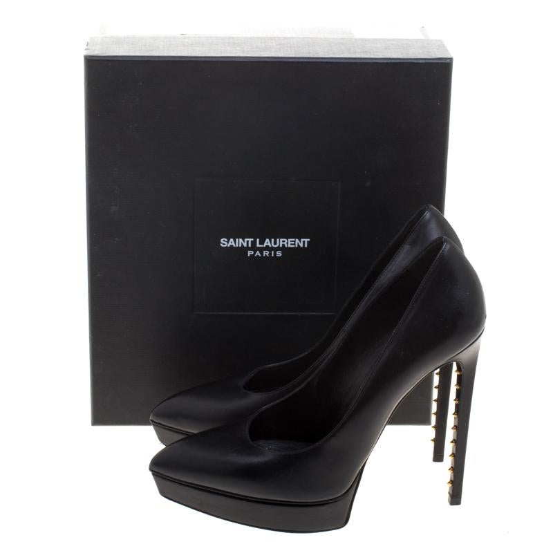 Paris Black Leather Janis Spike Studded Heel Platform Pumps Size 40 3