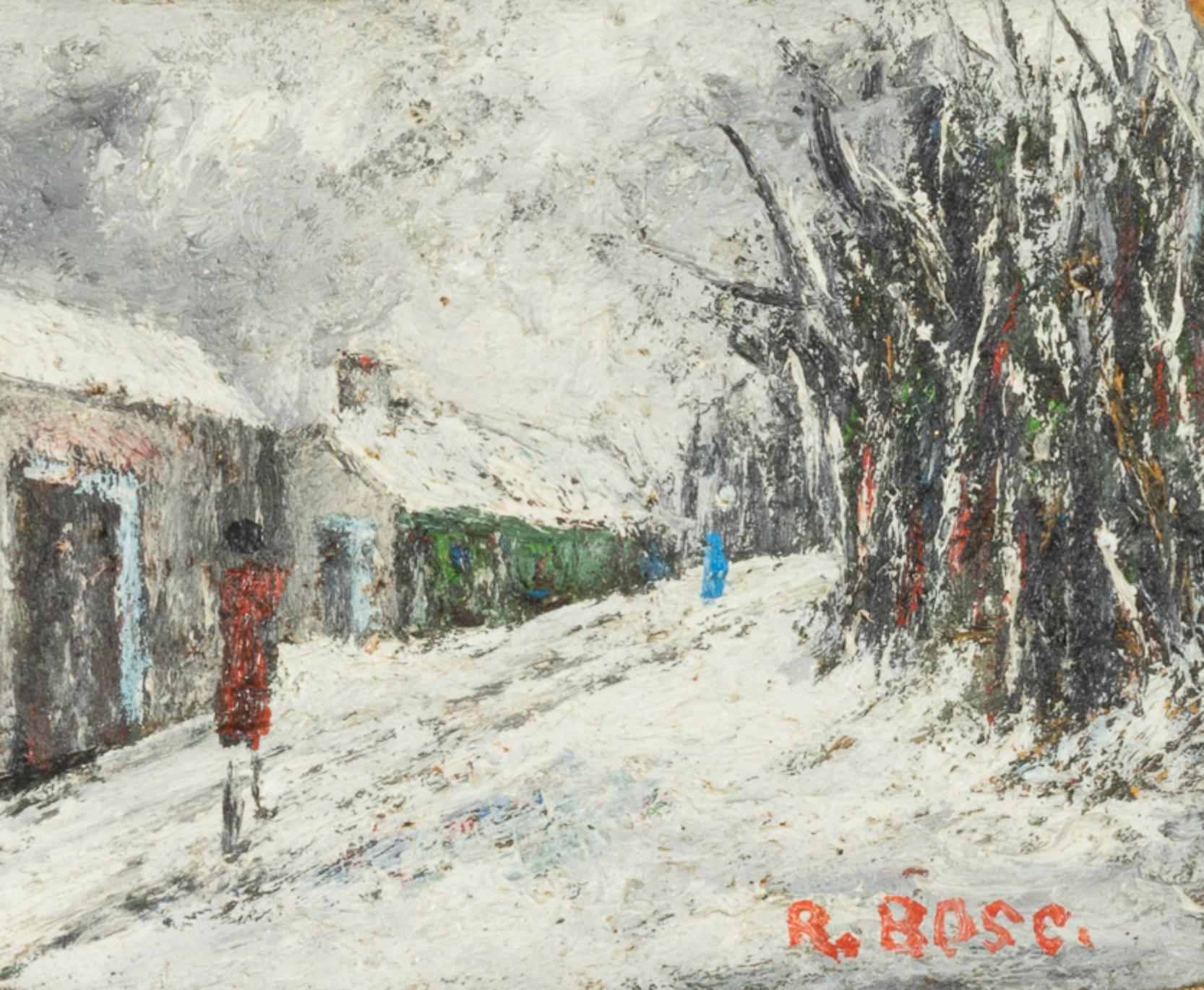 Wood Paris Bologne Park Painting by R Bosc, 20th Century , Post-Impressionism  For Sale