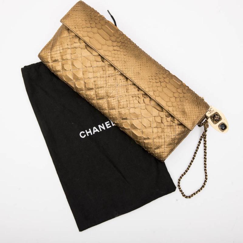 Brown Paris-Bombay Chanel Runway Python Evening Bag For Sale