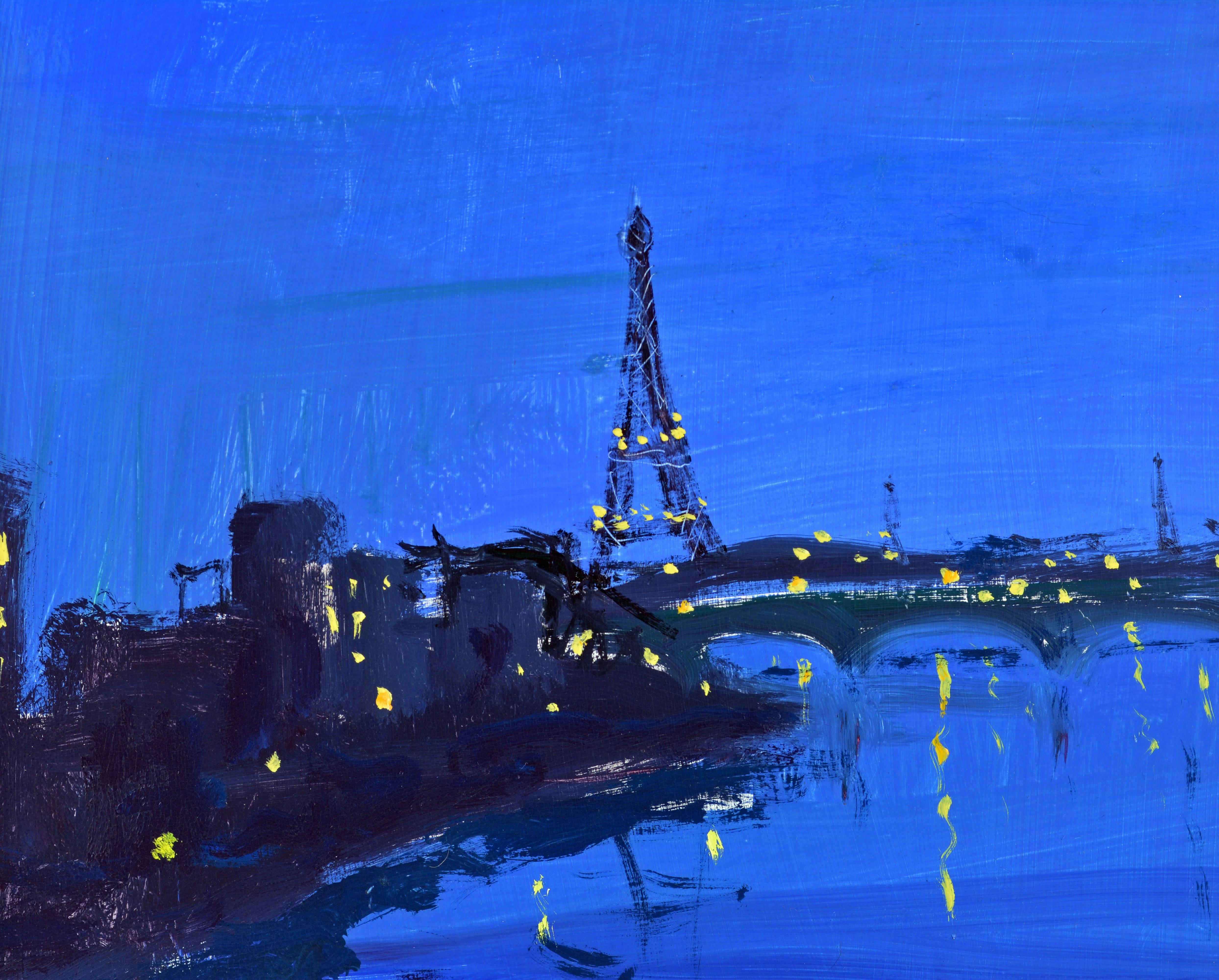 'Paris by Night' Poetic Impressionist Gem by Eva Holmberg Jacobsson, Swedish In Good Condition In Ft. Lauderdale, FL