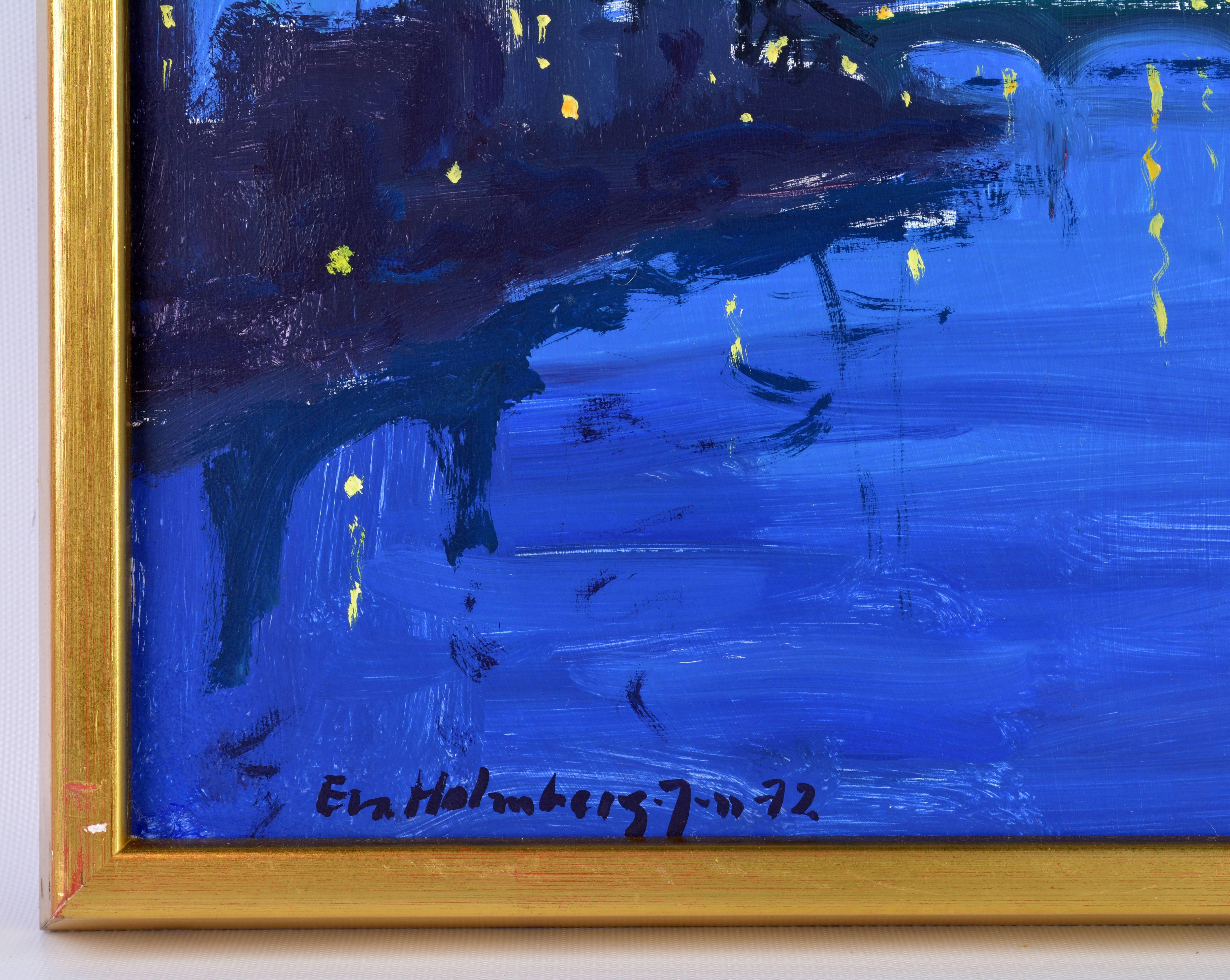 20th Century 'Paris by Night' Poetic Impressionist Gem by Eva Holmberg Jacobsson, Swedish