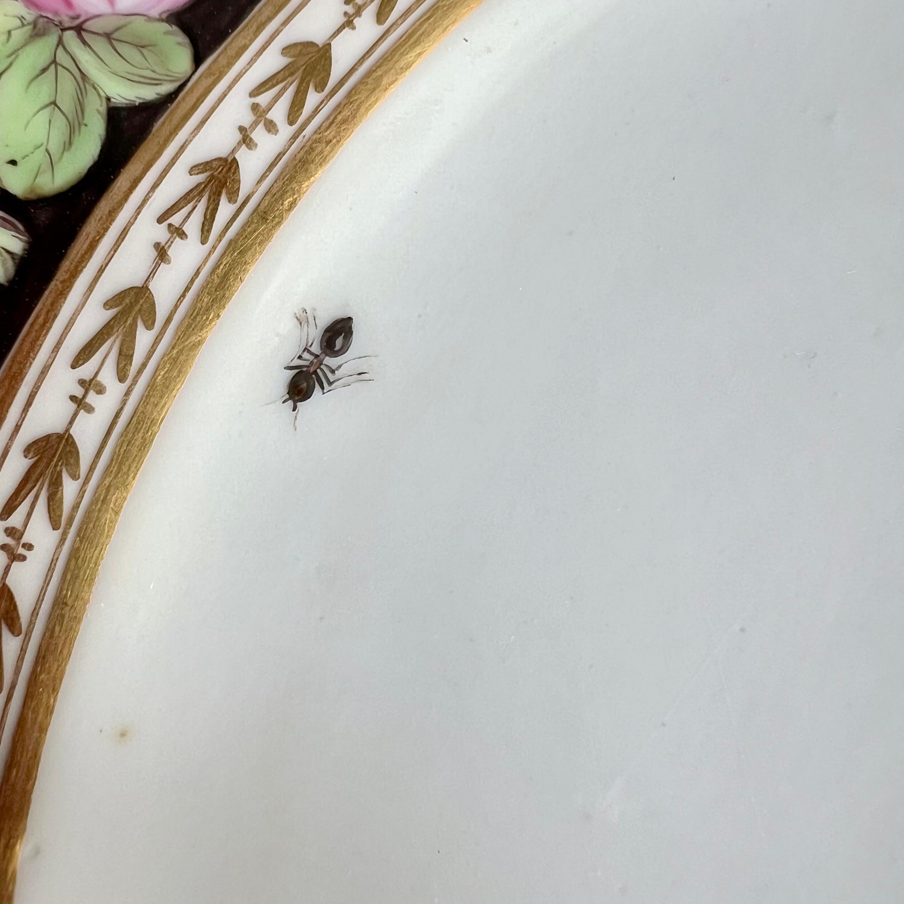 Paris Clignancourt Plate, Black, Pink Roses, Butterflies and Bugs, 1780-1790 For Sale 5