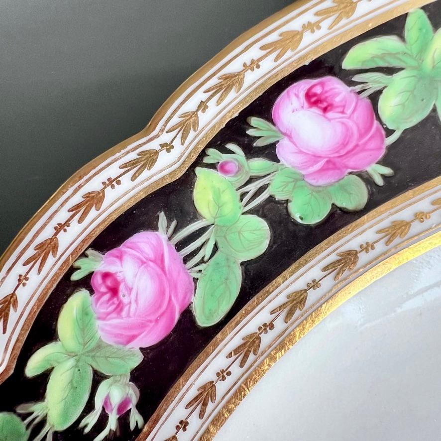 Pariser Clignancourt-Set aus 4 Tellern, schwarze, rosa Rosen, Schmetterlinge, 1780-1790 im Angebot 3