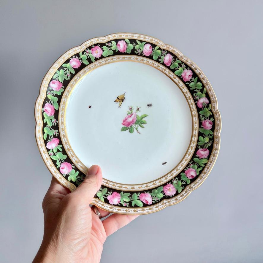 Pariser Clignancourt-Set aus 4 Tellern, schwarze, rosa Rosen, Schmetterlinge, 1780-1790 (Louis XVI.) im Angebot