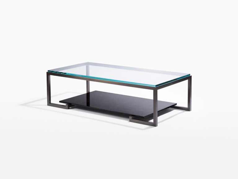 Blackened Paris Cocktail Table in Metal, Stone and Glass For Sale