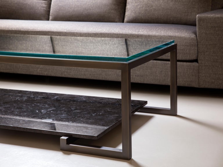 Contemporary Paris Cocktail Table in Metal, Stone and Glass For Sale