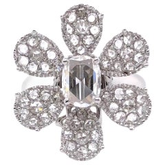Paris Craft House 1.02 Carat Diamond Flower Ring Pendant in 18 Karat White Gold