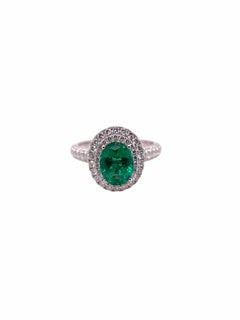 Paris Craft House 1.10 Carat Oval Emerald Diamond Halo Ring in 18 Karat Gold