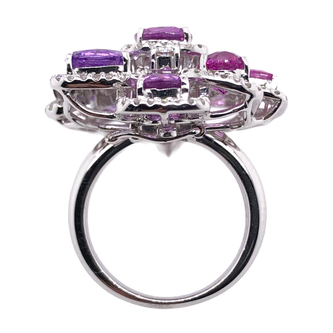Modern Paris Craft House 11.20 Carat Violet Pink Sapphires Diamond Ring 18 Karat Gold For Sale
