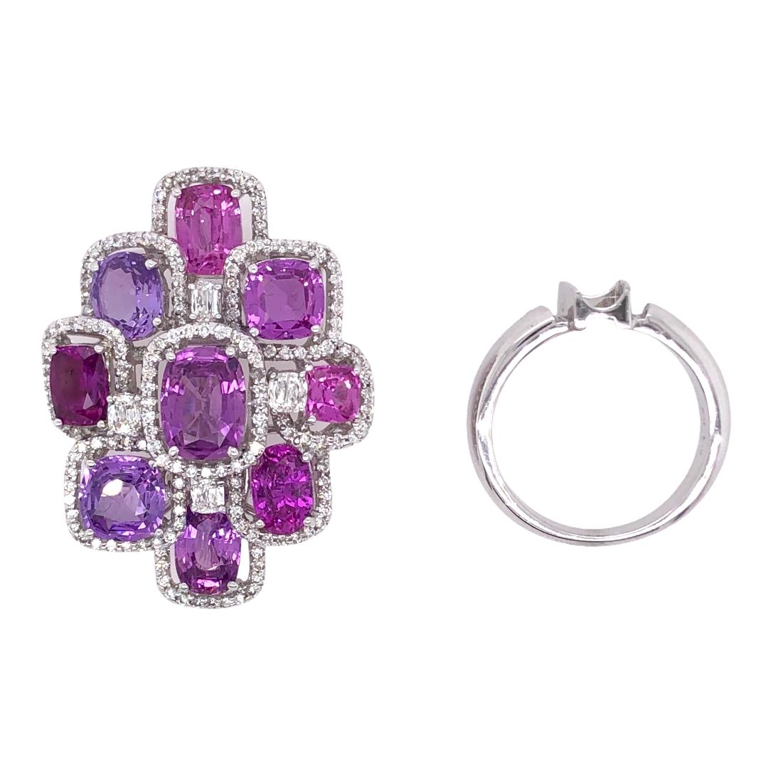 Women's Paris Craft House 11.20 Carat Violet Pink Sapphires Diamond Ring 18 Karat Gold For Sale