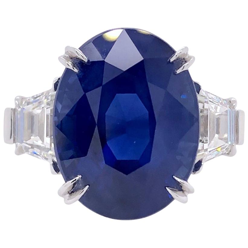 Paris Craft House 11.30 Carat GRS Cornflower Blue Sapphire Diamond Ring For Sale