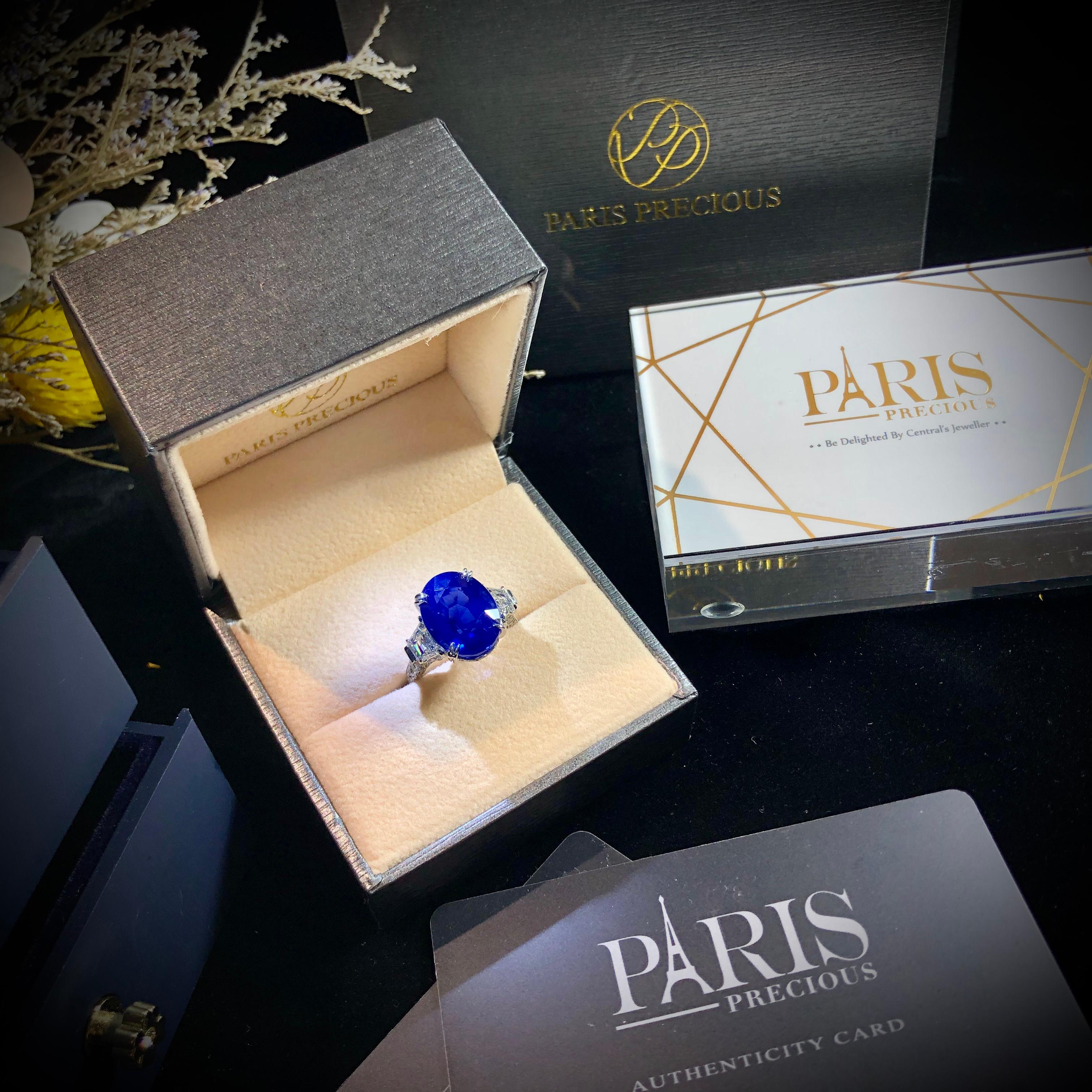Paris Craft House 11.30 Carat GRS Cornflower Blue Sapphire Diamond Ring For Sale 3