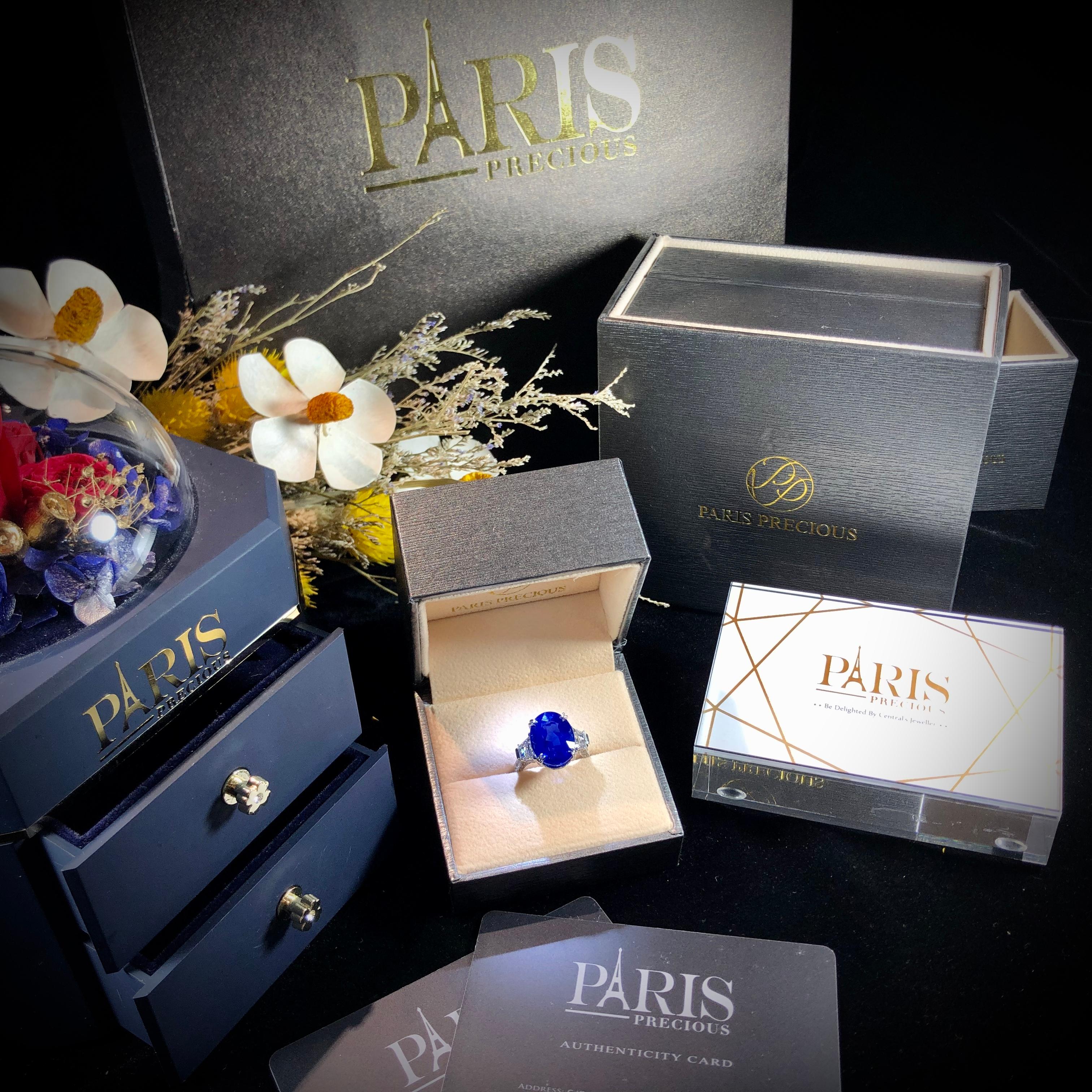 Paris Craft House 11.30 Carat GRS Cornflower Blue Sapphire Diamond Ring For Sale 4