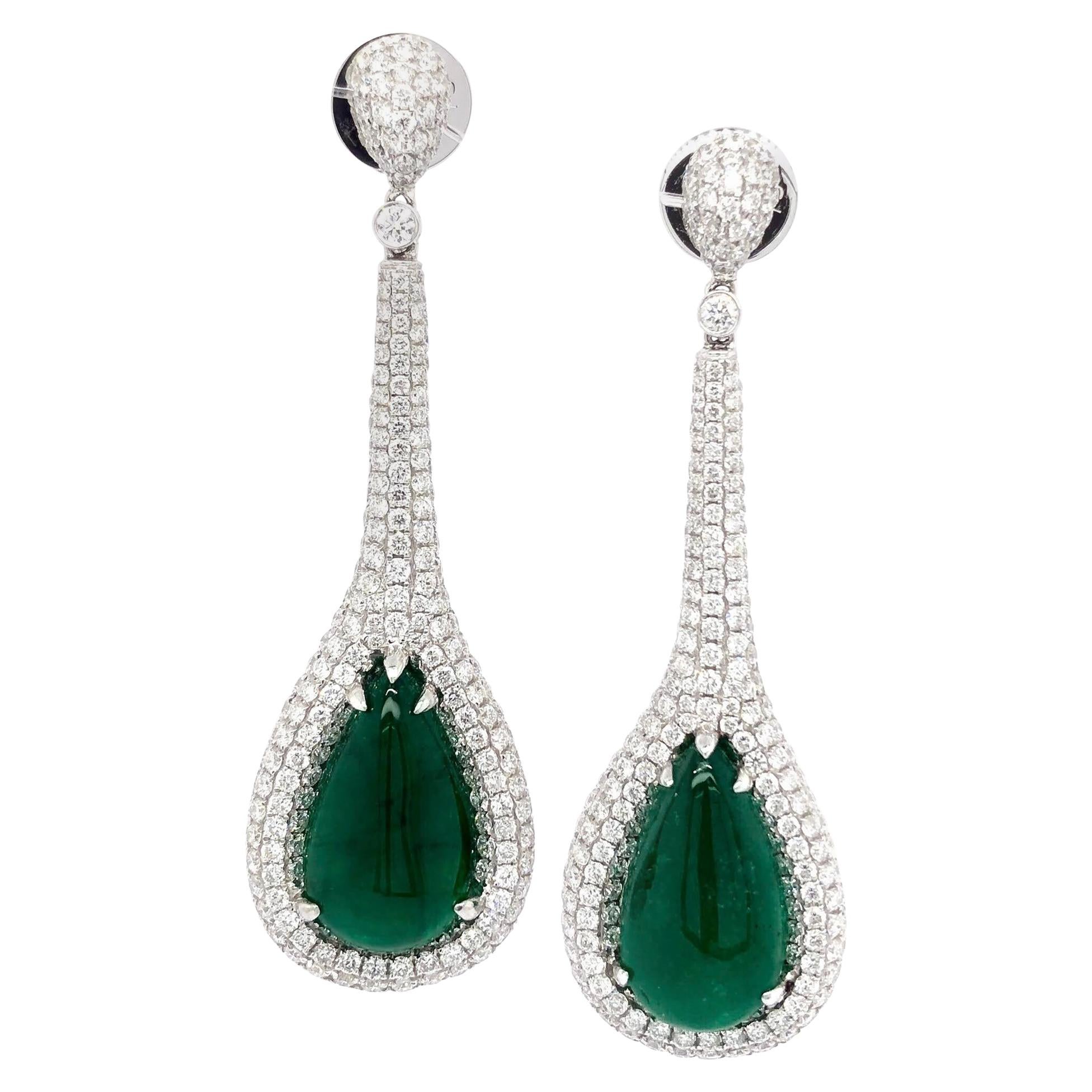 Paris Craft House 11.48 Carat Emerald Diamond Earring in 18 Karat White Gold For Sale