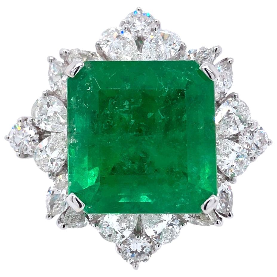 Paris Craft House 12.02 Carat GRS Certified Emerald Diamond Ring in 18K Gold For Sale