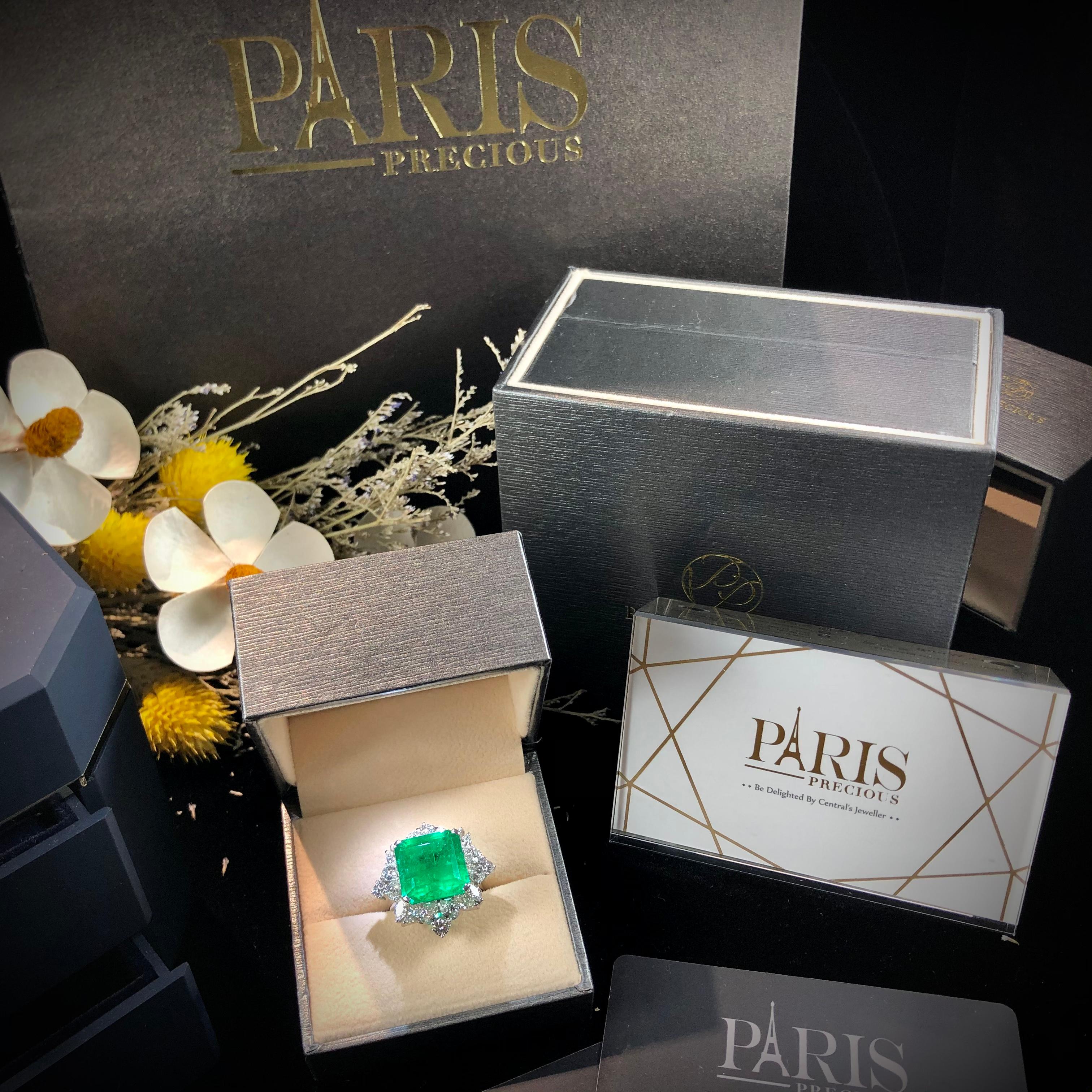 Paris Craft House 12.02 Carat GRS Certified Emerald Diamond Ring in 18K Gold For Sale 6