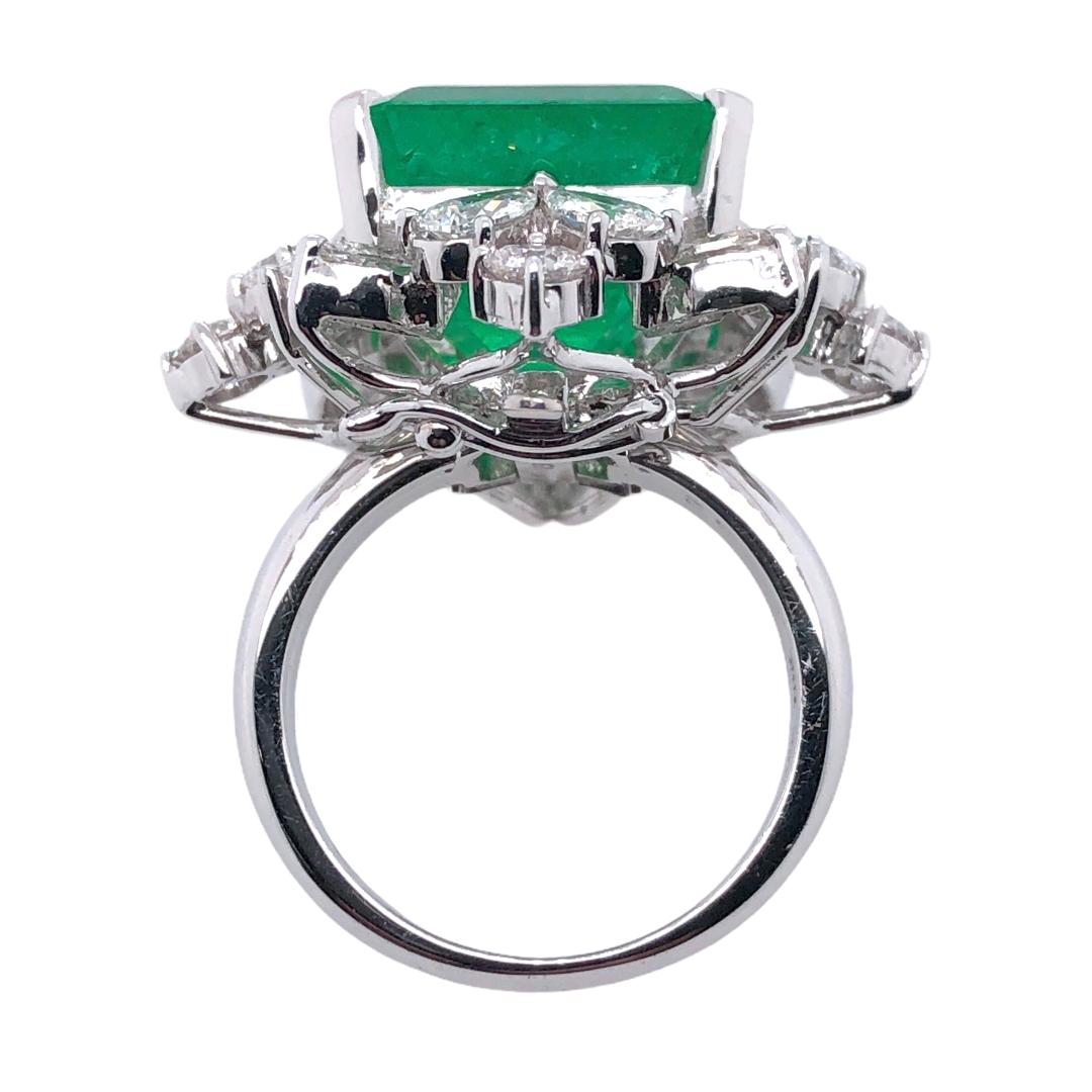 Victorian Paris Craft House 12.02 Carat GRS Certified Emerald Diamond Ring in 18K Gold For Sale