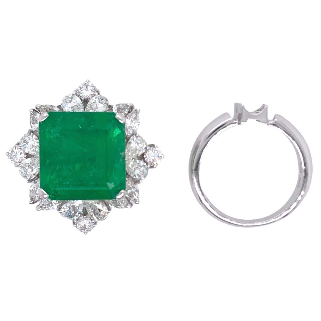 Paris Craft House 12.02 Carat GRS Certified Emerald Diamond Ring in 18K Gold For Sale 1