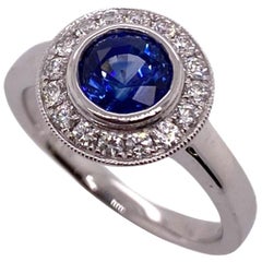 Paris Craft House 1.26ct Royal Blue Sapphire Diamond Milgrain Ring in Platinum