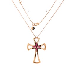 Paris Craft House 1.28ct Ruby Diamond Cross Pendant in 18 Karat Rose Gold