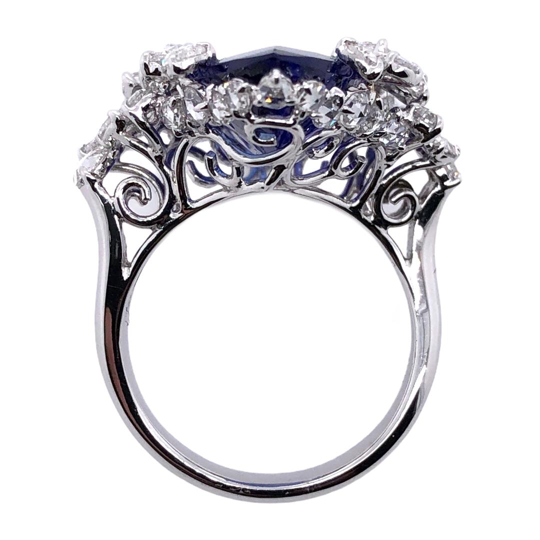 Modern Paris Craft House 12.90 Carat Tanzanite Diamond Ring in 18 Karat White Gold For Sale