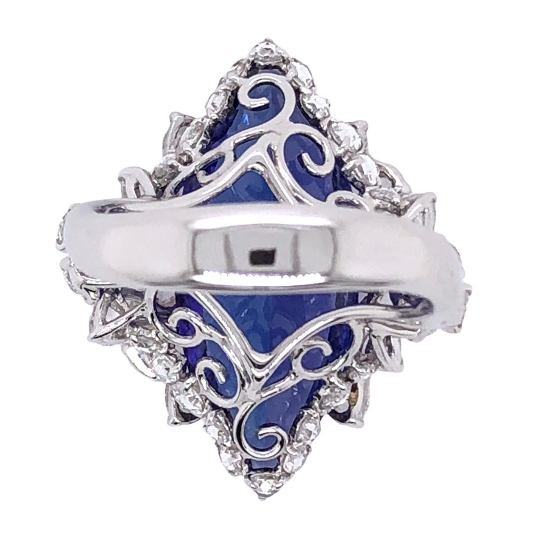 Paris Craft House 12.90 Carat Tanzanite Diamond Ring in 18 Karat White Gold In New Condition For Sale In Hong Kong, HK