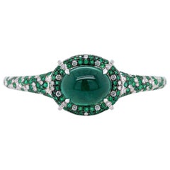Paris Craft House 12.97 Carat Cabochon Emerald Diamond Bangle in 18 Karat Gold